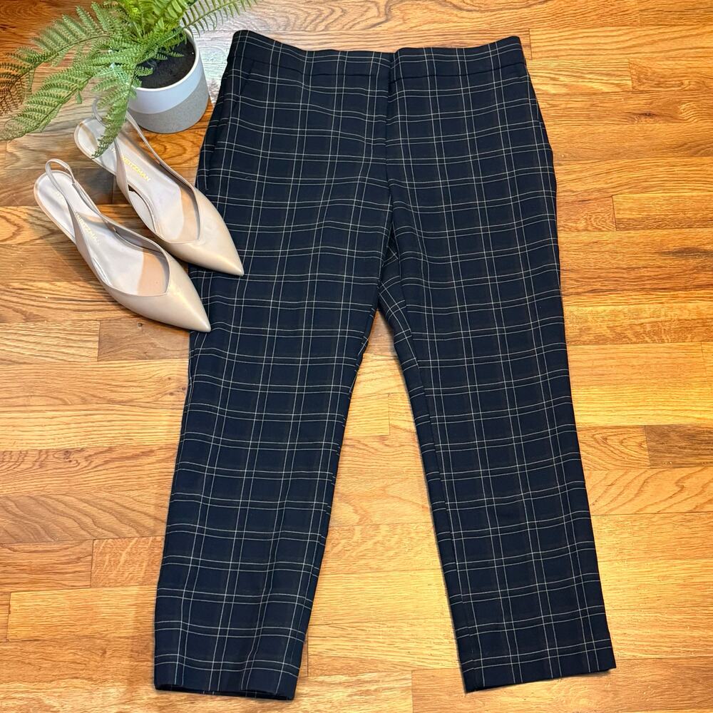 Ann Taylor Devin Fit Women’s 10 Dark Blue Plaid Stripes Trouser Pants Chic Work